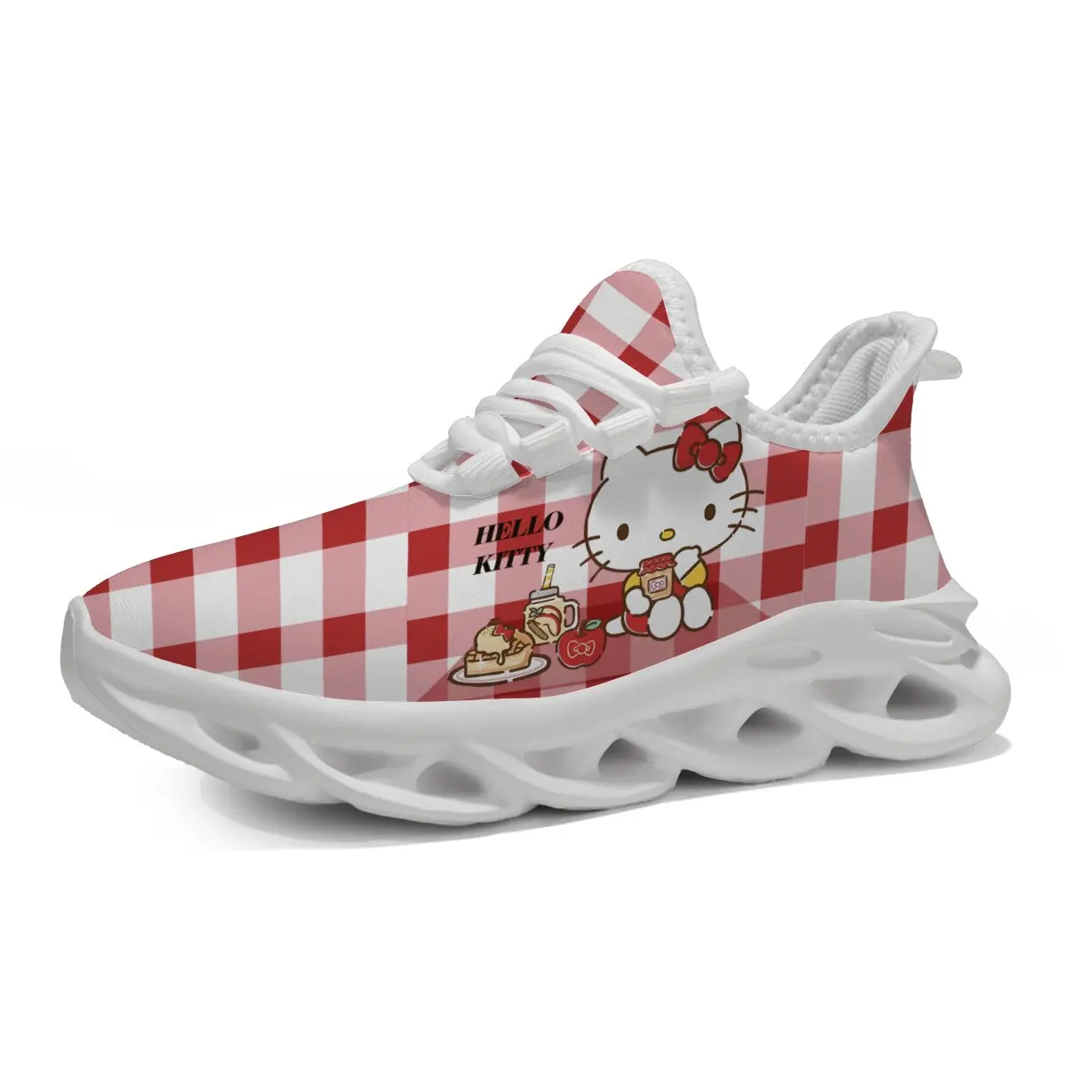 

Детские кроссовки Hello Kitty, красные, белые повседневные кроссовки с клетчатым принтом, уличные повседневные прогулочные кроссовки для молодежи и подростков
