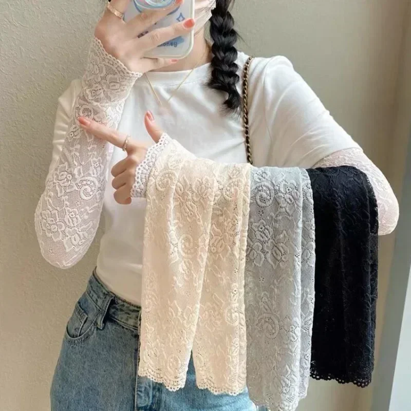 Summer Fashion Ice Sleeves Elastic Arm Sleeves Fingerless Long Gloves Women Lace Arm Sleeve Sun Protection Arm Cover Fake Cuff