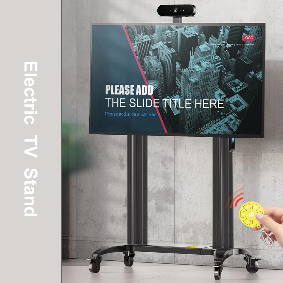 

Height Adjustable Heavy Duty 300lbs Motorized Lift Mobile TV Stand Trolley With Remote Control