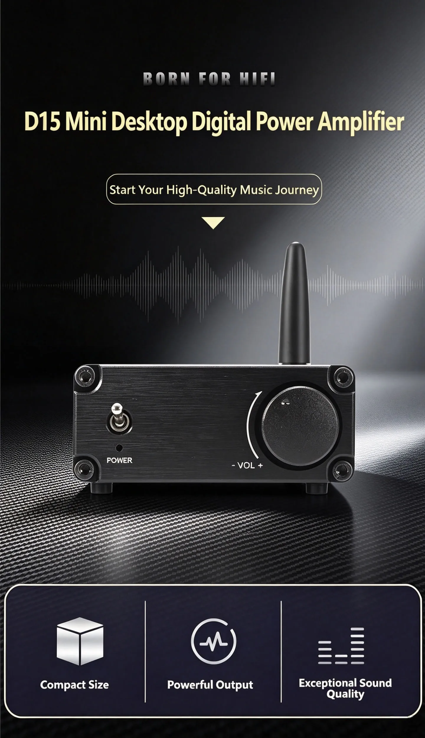 YJCO Bluetooth 5.0 Digitaler Mini-Leistungsverstärker Infineon MA12070P HiFi Low Distortion Home Desktop Stereo Audio Amp D15 – Detail 1