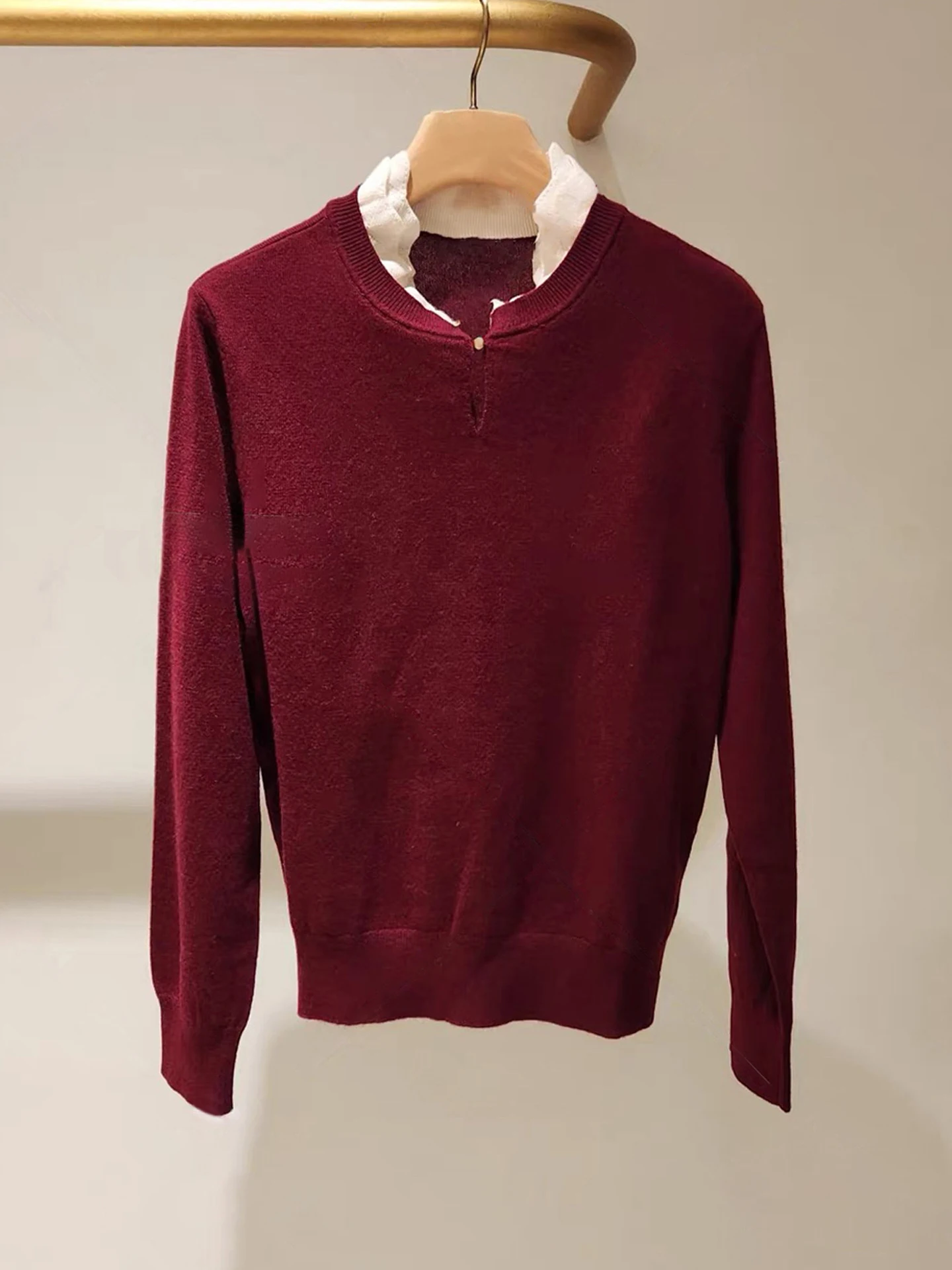 

S Home Nan You High End Women's Knitted Sweater with Lace Collar Autumn Faion Commute Sle Medium Softn Long Sve
