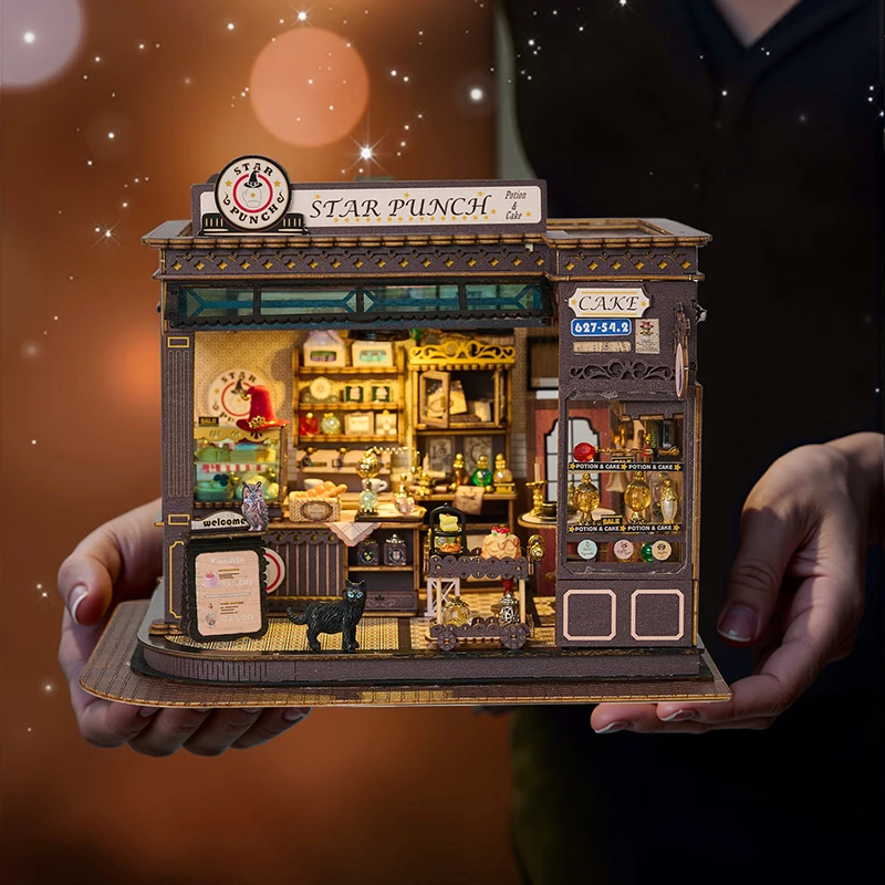 Maison de poupée en bois, bricolage, café magique Miniature avec Kit de meubles, blocs à assembler, jouets pour enfants et adultes, cadeau d'anniversaire Casa