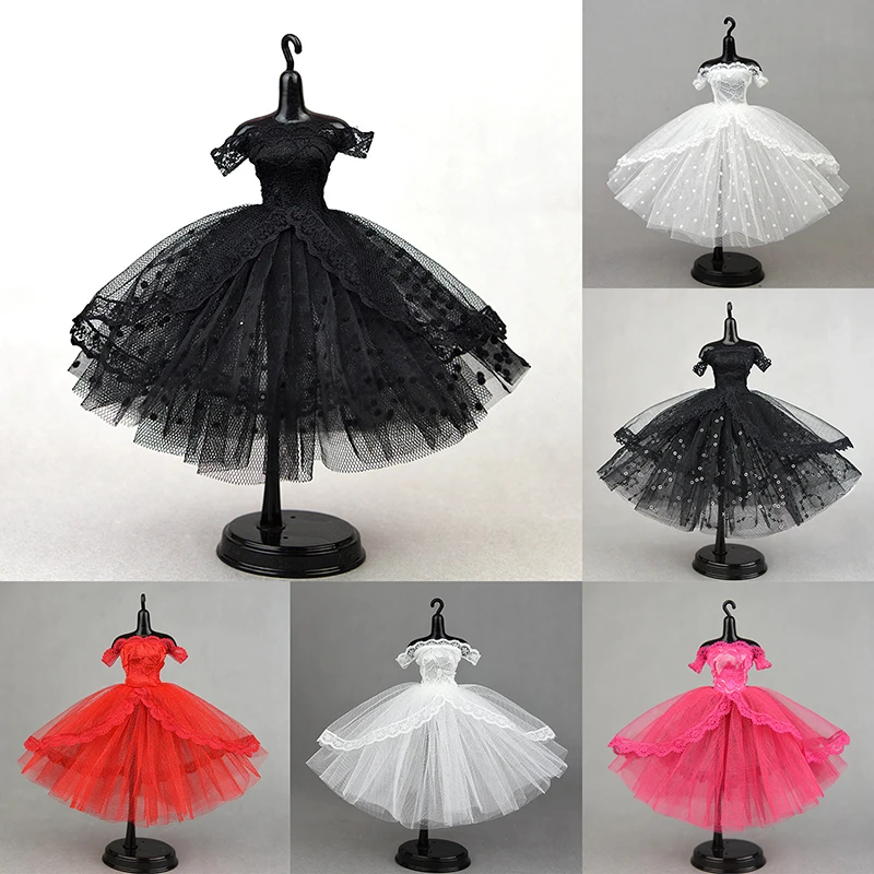 Mini robe de poupée princesse noire, robe de mariée, jupe moelleuse, Tutu en dentelle multicouche, à pois, vêtements de fête
