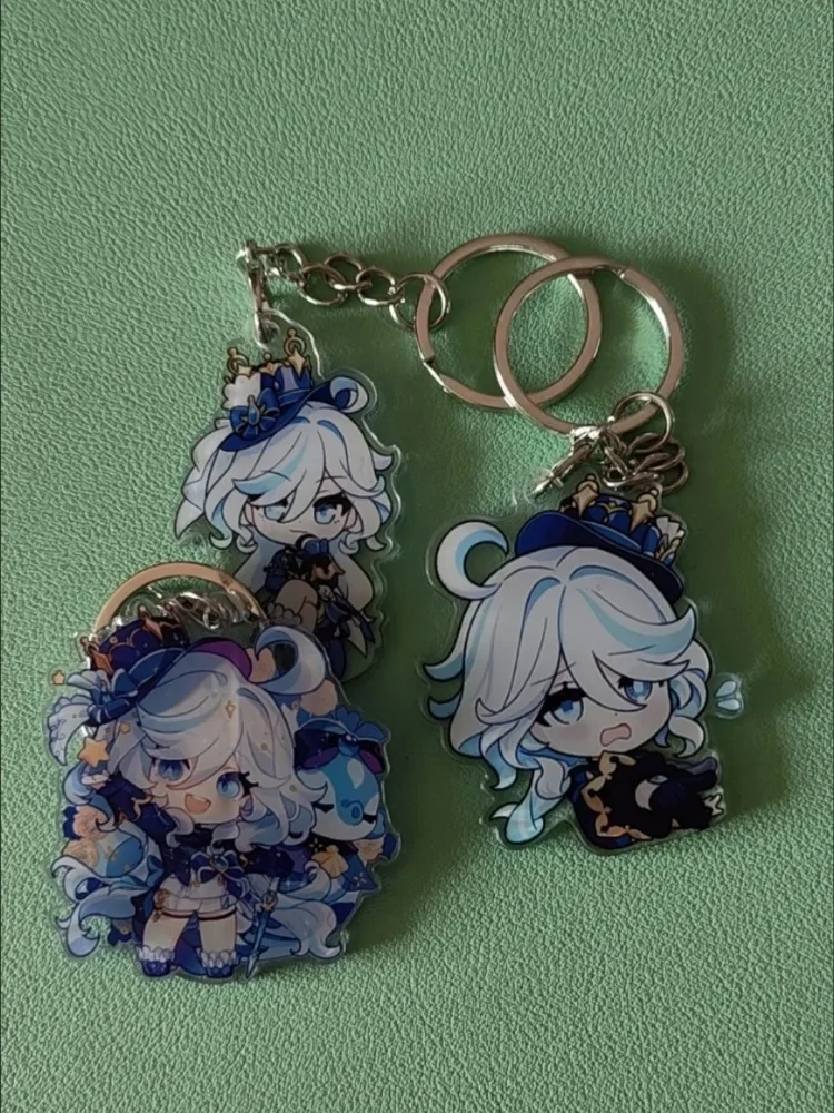 Genshin Impact Focalors Phone Charm Cute Acrylic Vivid Expression Picture Keychain Cell Phone Chain Pendant Key Ring Bag Decor