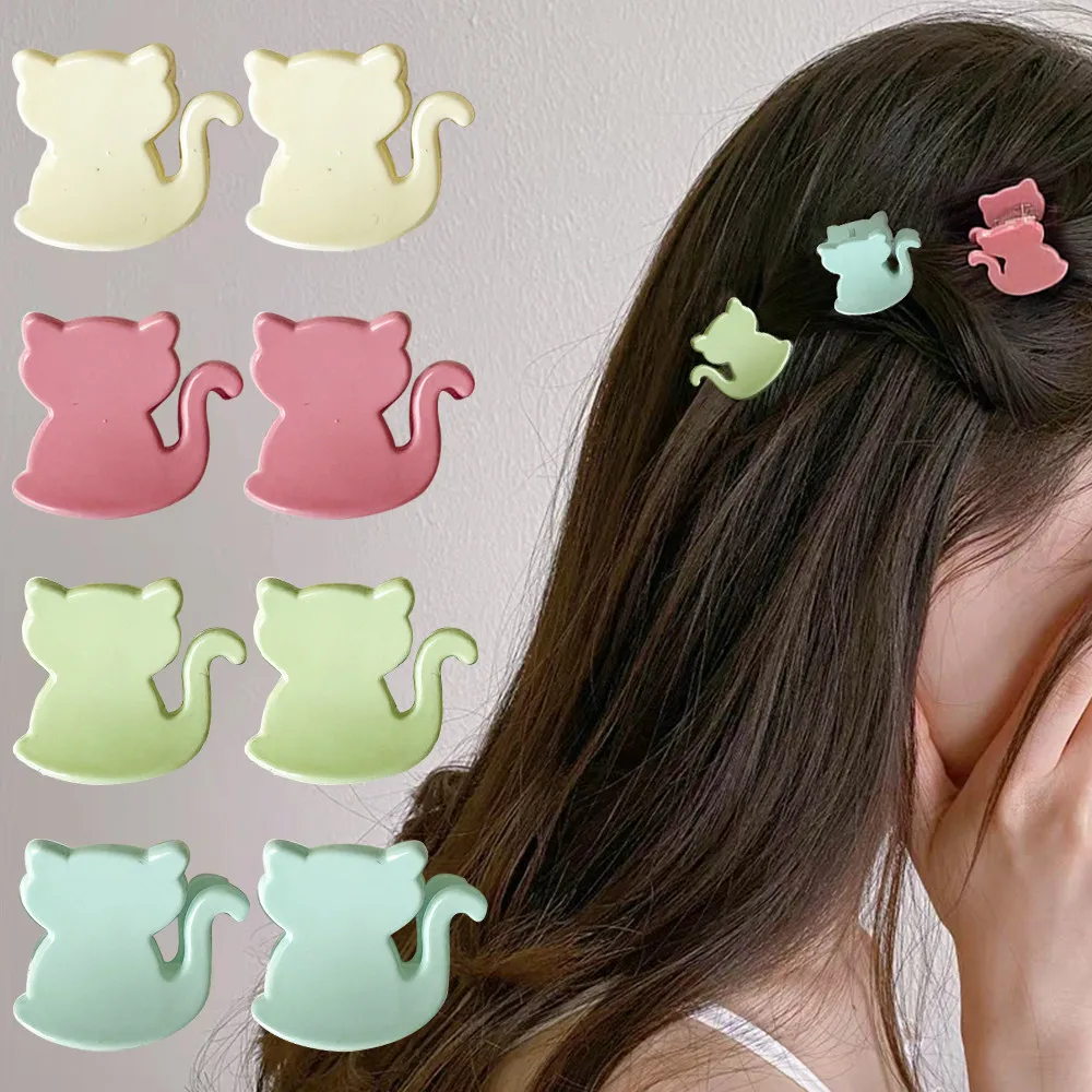 

2pcs/Set Sweet Mini Cat Hair Clips Creative Acrylic Kitty Shaped Hair Claw For Girls Bangs Barrettes Headwear