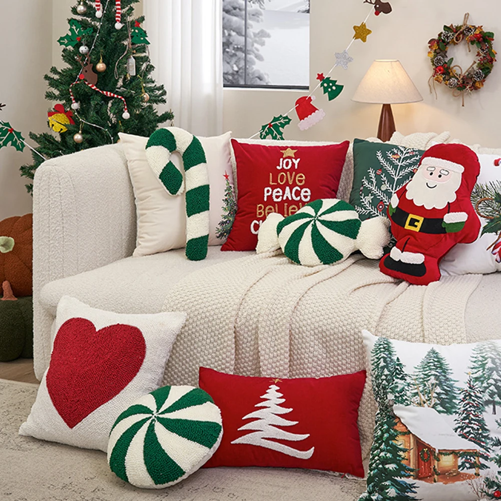 

Christmas Crutch Candy Cane Pillow Plush Embroidered Back Cushion with Pillow Core for Christmas New Year Home Sofa Decoration