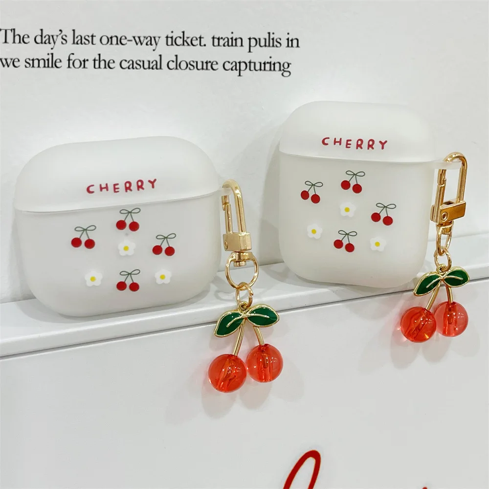 حافظة لجهاز Airpods Pro 2nd حافظة رائعة فاخرة من الكريستال والكرز مزودة بغطاء سماعة أذن ناعم غير لامع لأجهزة Apple AirPods صندوق لاسلكي 1/2/3