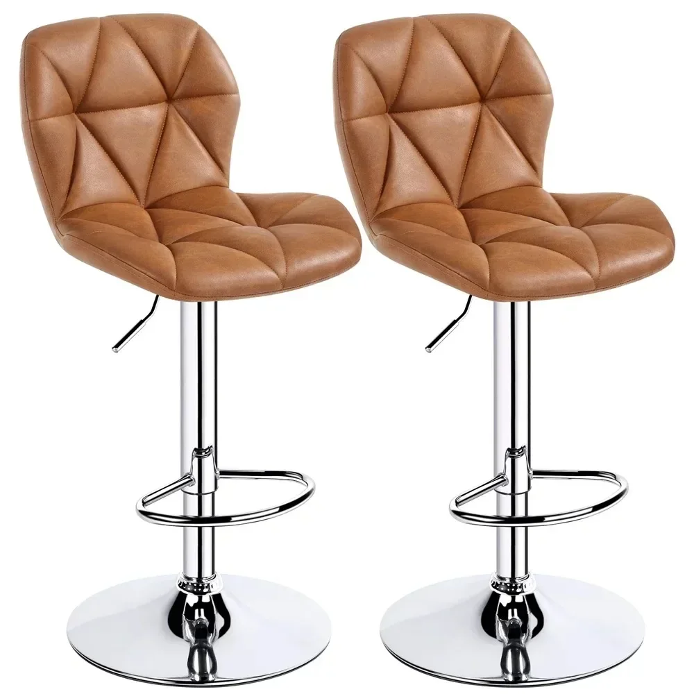 

2pcs Modern PU Leather Counter Bar Stools with Mid-Backrest for Home Kitchen, Retro Brown