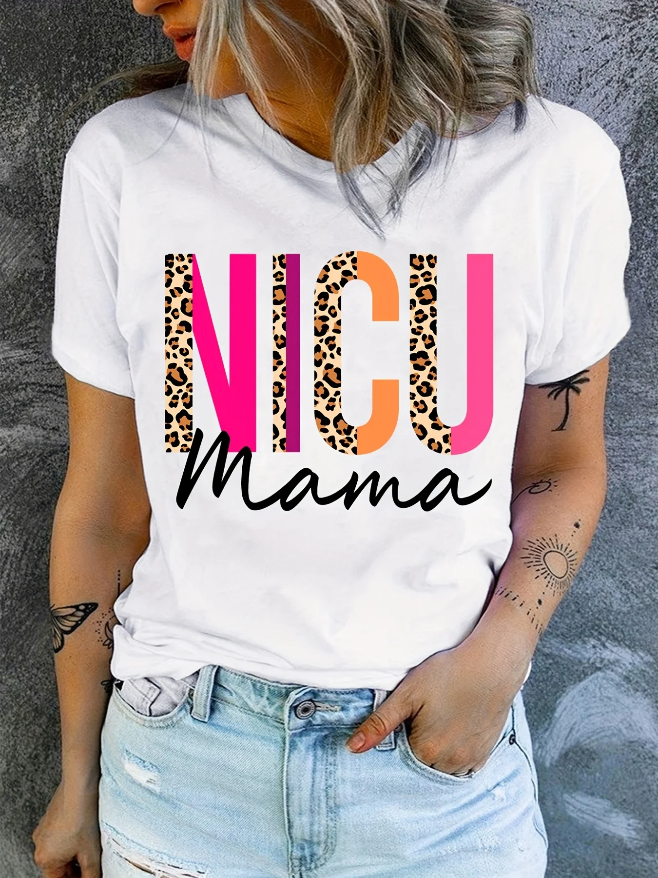T-shirt da nonna benedetto chic primavera/estate per la festa della mamma: girocollo, casual, motivo geometrico, durevole e facile da pulire