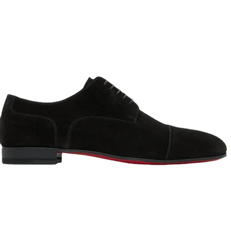 Sapatos de derby com cordões artesanais para homens, sola vermelha, sapatos de rebanho preto, respirável, novo