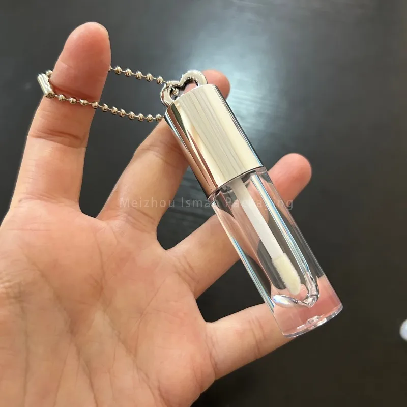 

50Pcs Cute Heart Key Chain Silver Lip Gloss Bottle Plastic Empty Girls Liquid Lipstick Tubes Container with Wand Brush 2.5ml
