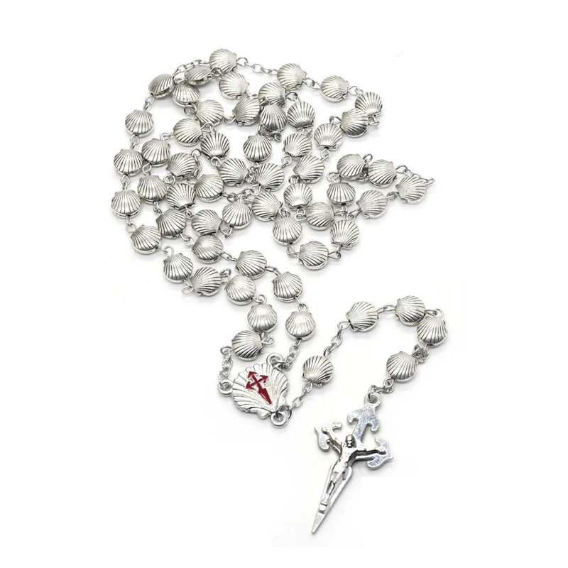 Santiago Religious Jewelry Metal Shell Rosary Necklace Cross Pendant For Men Women