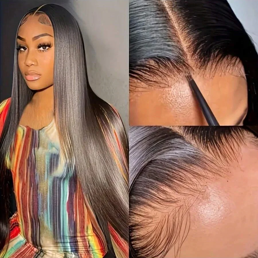 

40-дюймовые 200% парики из натуральных волос, предварительно выщипанные с детскими волосами, прямые 13x4, прозрачные кружевные фронтальные парики, бесклеевые