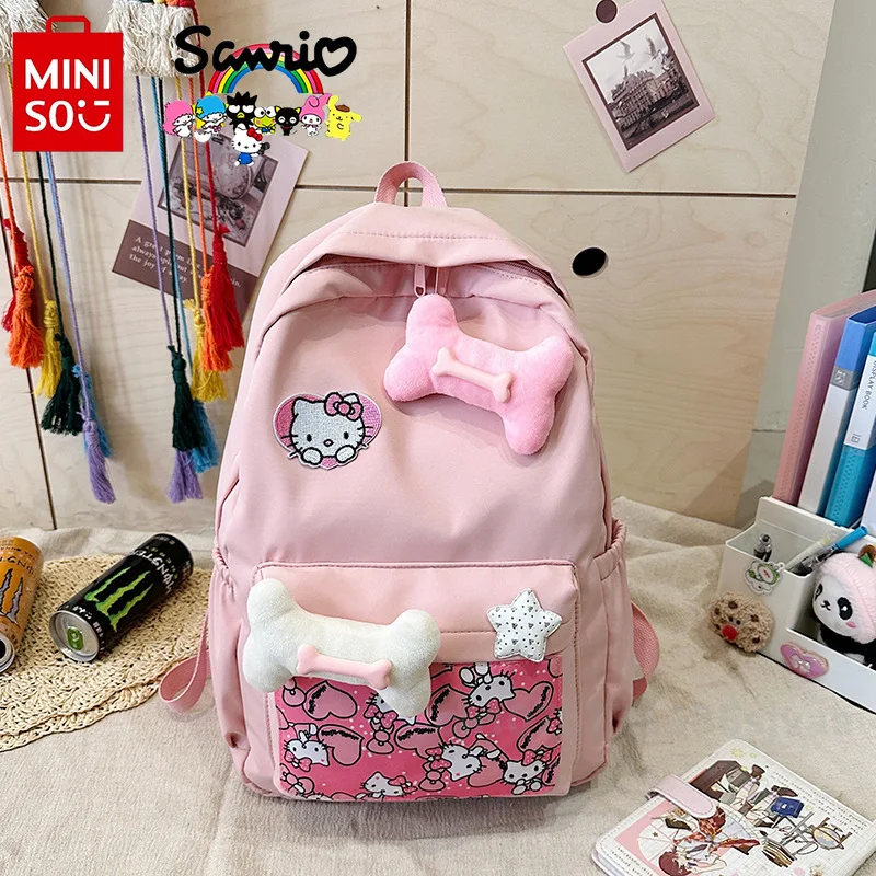 MINISO 2024 여성 배낭, 패셔너블하고 하이 퀄리티 소녀 배낭, 작고 산뜻한 대용량 학생 배낭