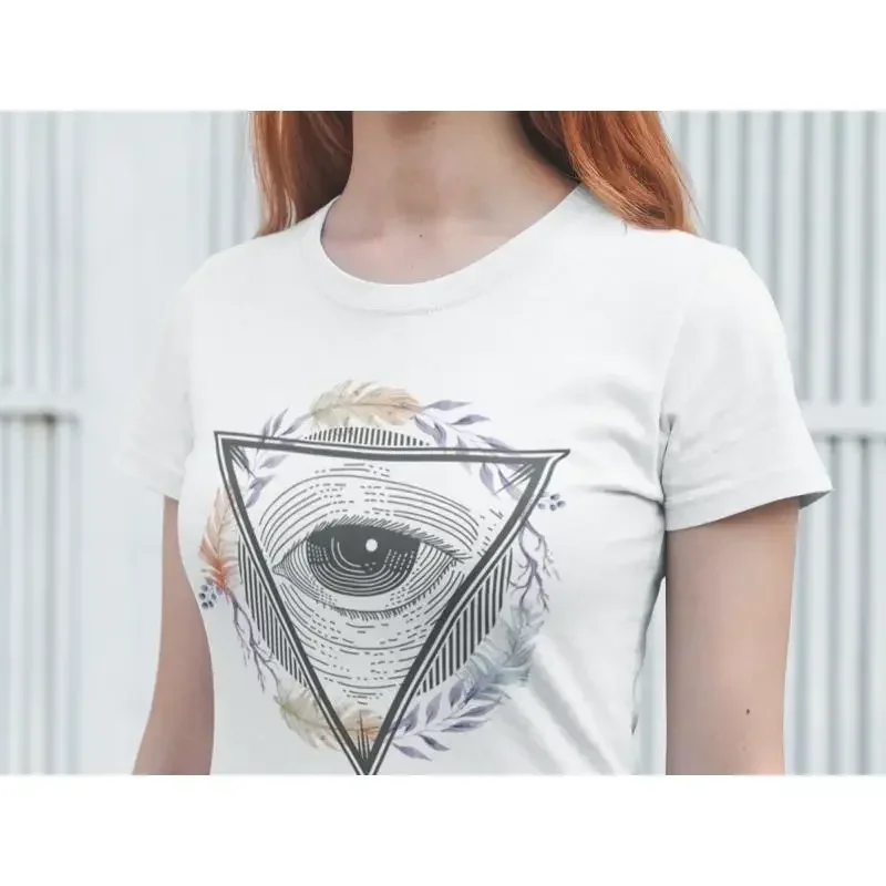 Inverse Triangle Eye Boho Women'S T Shirt Simple Creative Cute For Her Long Sleeve Female