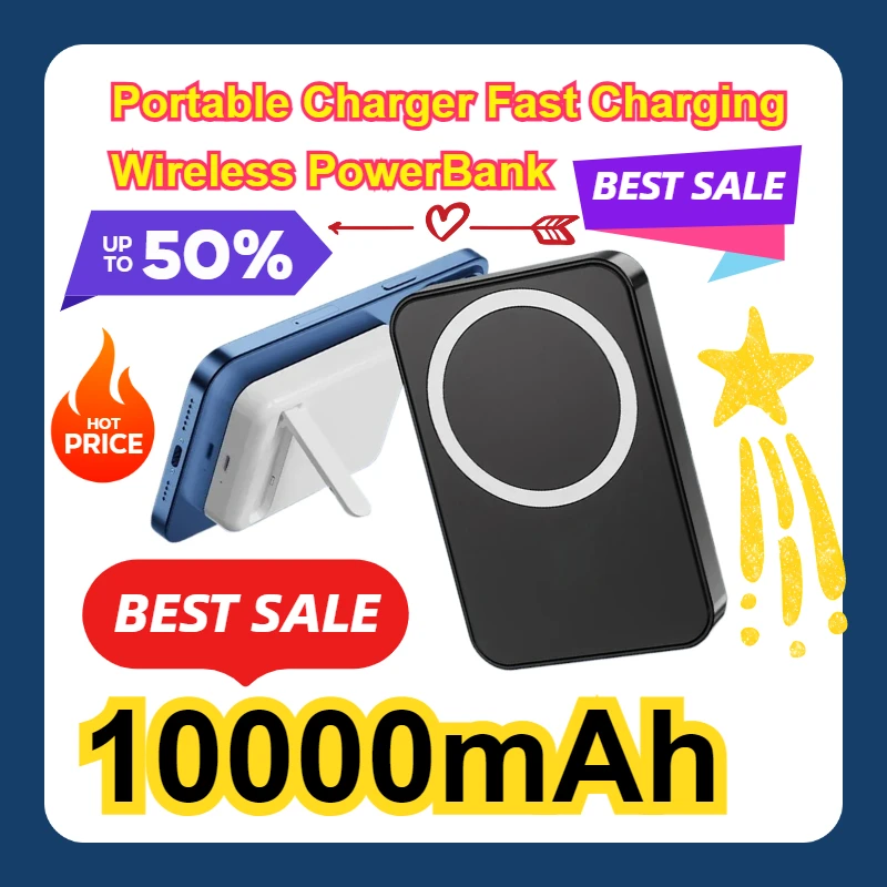 

For iPhone Huawei Samsung Large Capacity Power Bank 10000mAh Portable Charger Fast Charging Wireless PowerBank