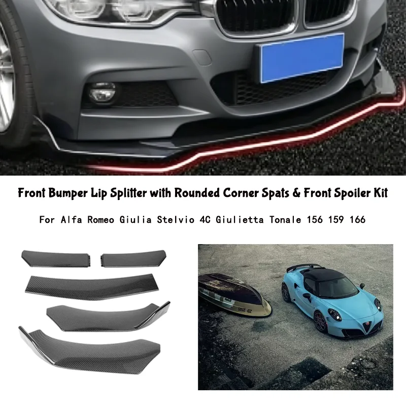 5-Segment Adjustable Front Bumper Lip Splitter Body Kit For Alfa Romeo Giulia Stelvio 4C Giulietta Tonale 156 159 166