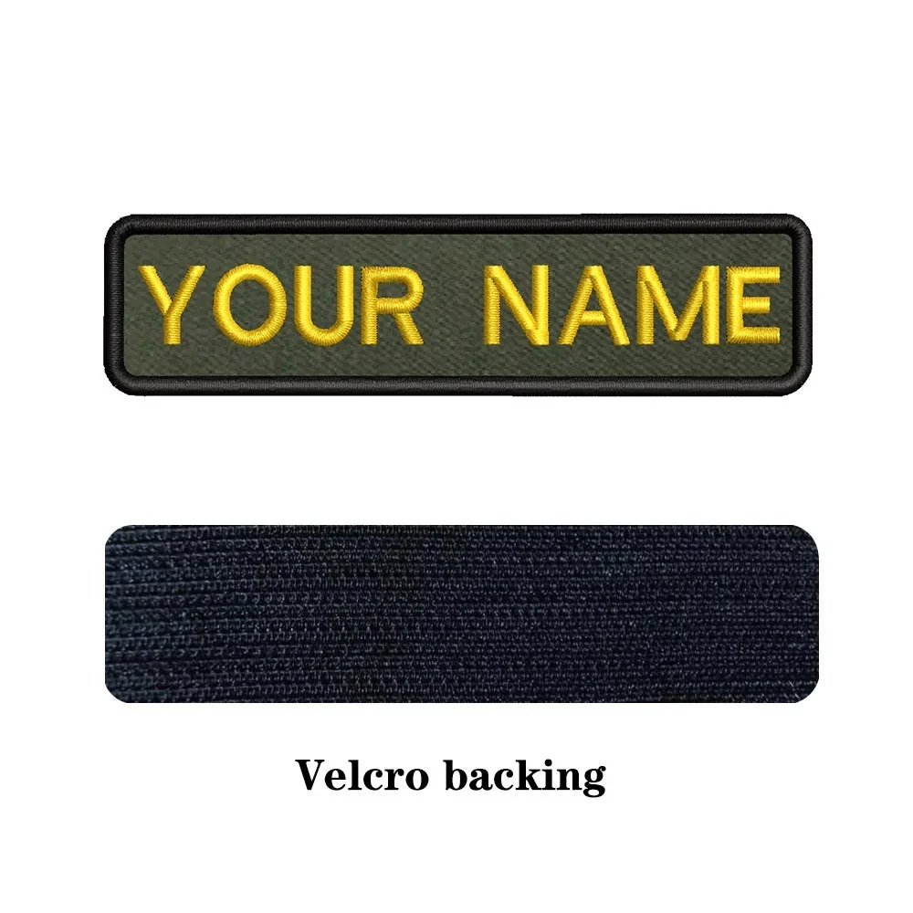 10×2.5cm Army Green Background Custom Name Text Embroidery Patch, Hook & Loop Stripes Badge for Clothes Backpack Vest Uniform