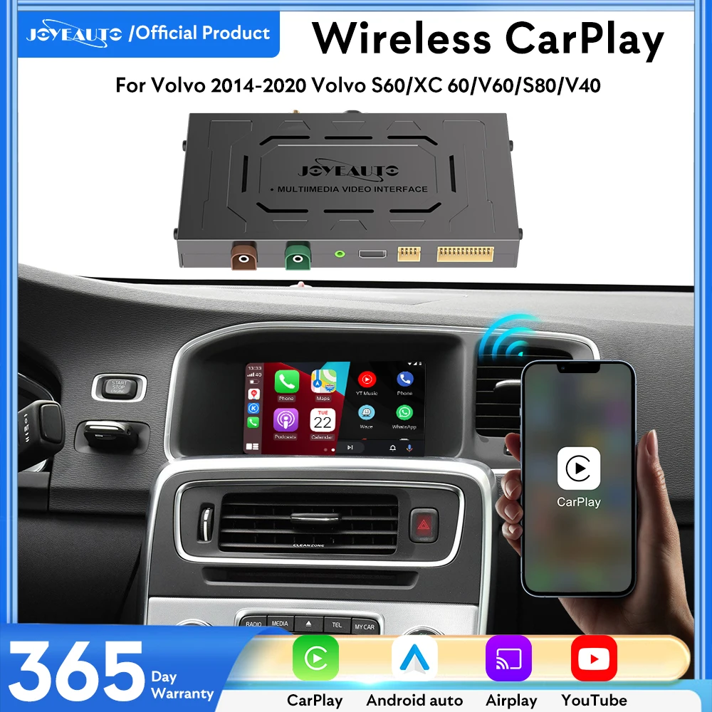 

JoyeAuto Wireless Apple CarPlay Android Auto Interface 2014-2020 for Volvo S60/XC60/V60/S80/V40 Stable connection GPS Navigation