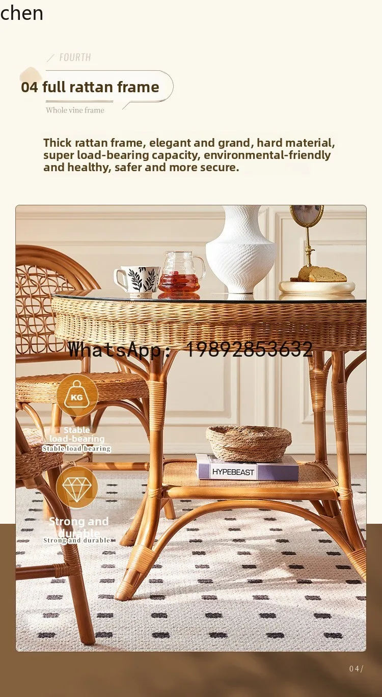 X7  Rattan Dining Table and Chair Set Handmade Rattan Chair for Homestay Indoor Table and Chair
