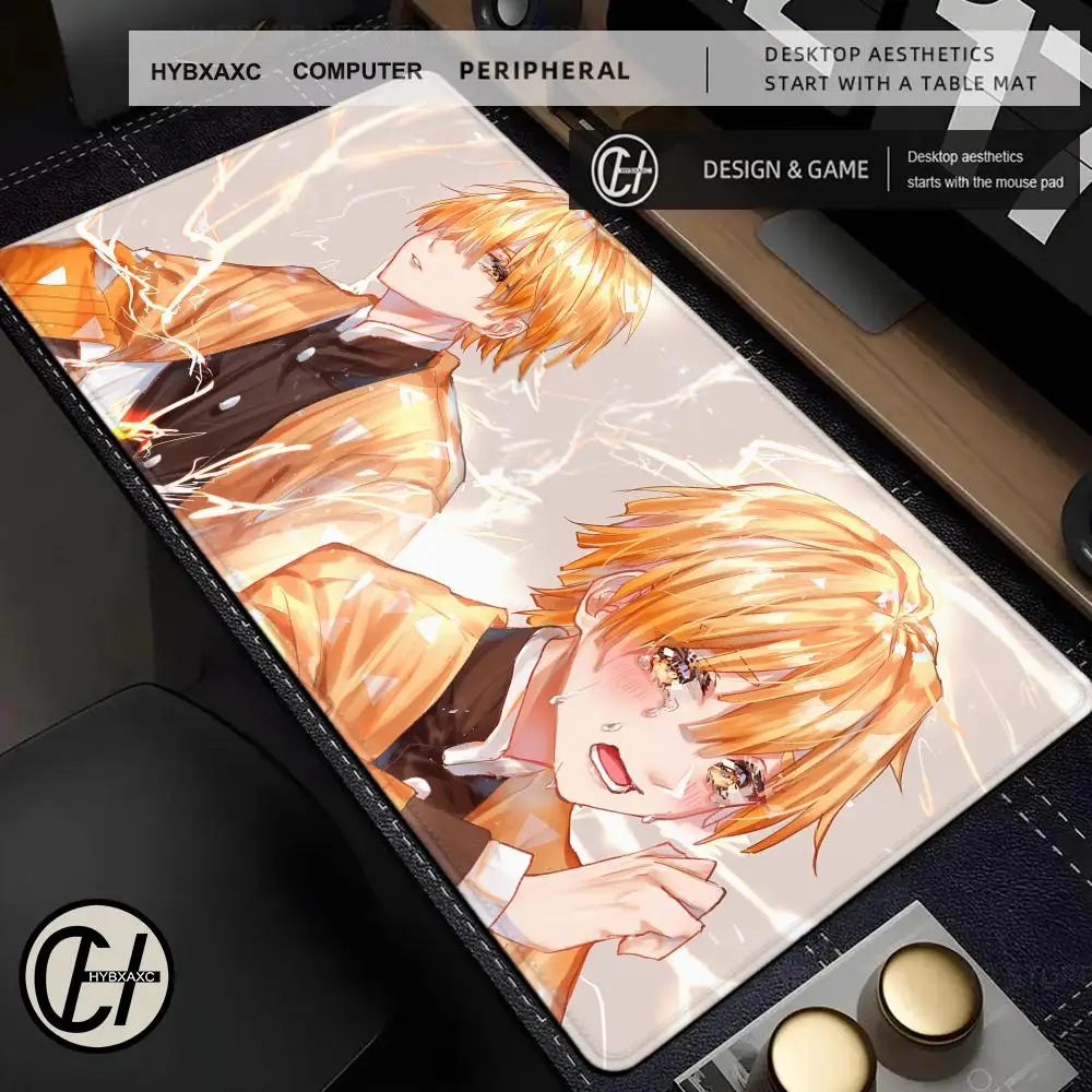 D-Demon-S-Slayer Z-Zenitsu Gaming Mouse Pad Rubber Desk Mat Keyboard Large Mouse Pad Lock Edge Desk Pad Table Mat Use HYBXAXC