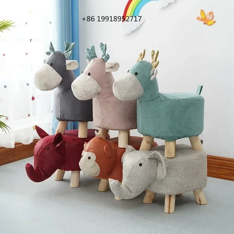 Cute Animal Shoe Changing Foot Stool, Solid Wood, Cartoon Sofa, Round Chair, Creative Elephant, Child Small Bench JJ201