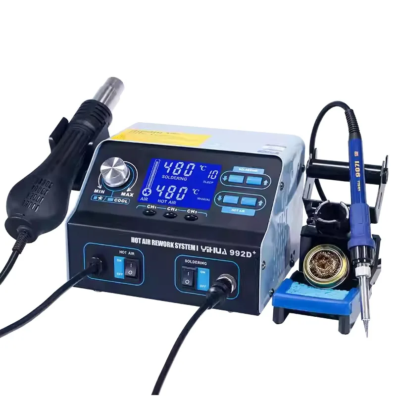 

YIHUA 992D+ Lead free hot air gun Desoldering station 2IN1 Electric iron Digital display Adjustable temperature maintenance