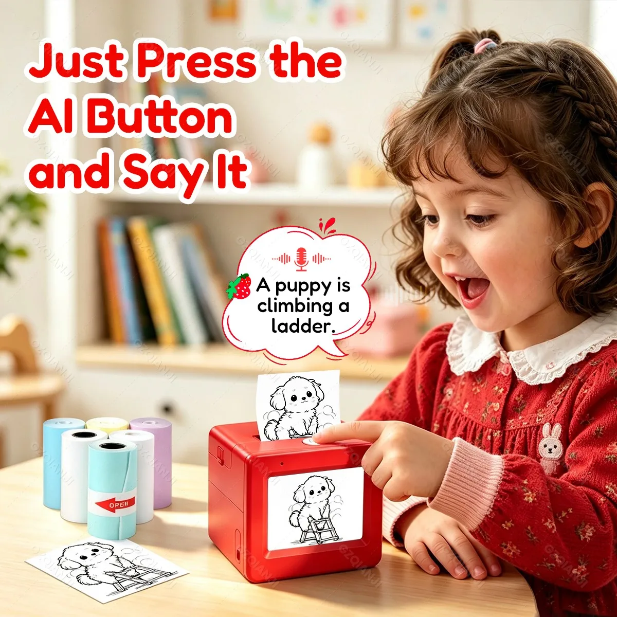 AI Voice Smart Thermal Printer! 58mm Mini Portable Bluetooth Photo Sticker Picture Print Device Fun Print with White Color Paper