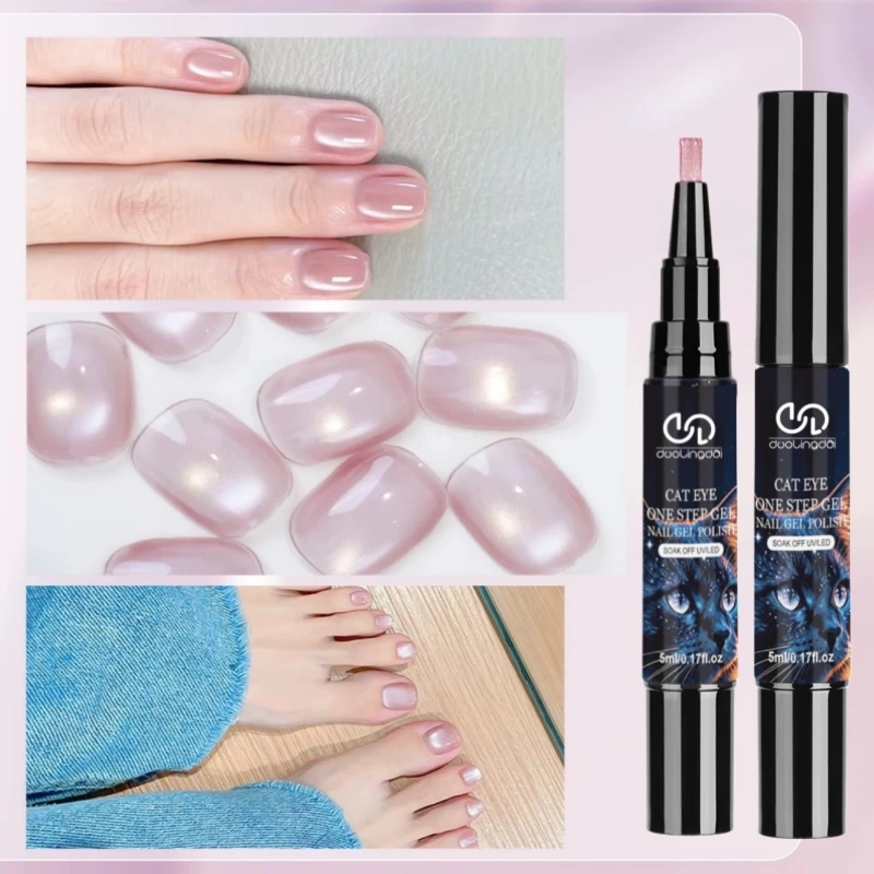 Ein-Schritt-Katzenaugen-Gel-Nagelkunststift, ein Einzelwerkzeug für Basislack + Farbgel + Überlack, ein neuer ultraheller Soft-Pink-Gel, Hochwertig