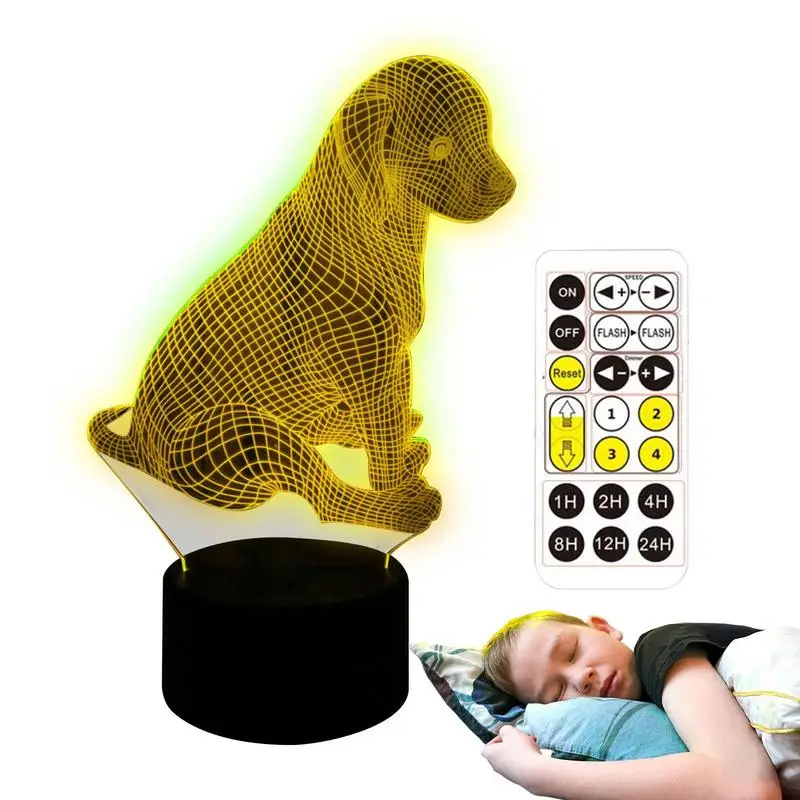 

3D Night Light Dog Illusion Touch Night Light With Remote Control Portable USB Recharging Lamp With Base Girls & Boys Seven