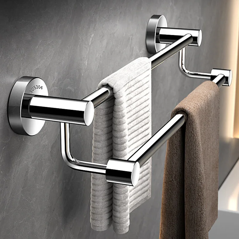

No Drill Double Towel Bar 304 Stainless Steel, Wall Mounted Bathroom Towel Rack & Bath Towel Organizer