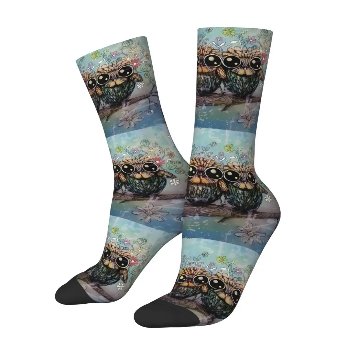 Retro Three Little Night Owls Men's Socks Unisex Hip Hop Seamless Printed Crazy Crew Sock Gift