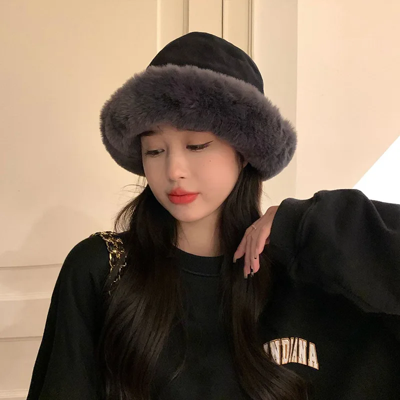 New Soft Thickened Plush Winter Bucket Hat Fashion Outdoor Warm Beanies Fisherman Hat Fashion Trend Ladies Windproof Panama Hats