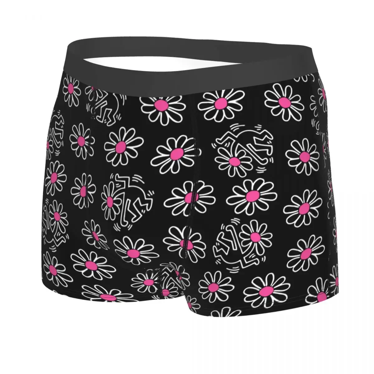 Custom Black Flower Child Abstract Haring Dance Boxers Shorts Mens Briefs Underwear Funny Underpants