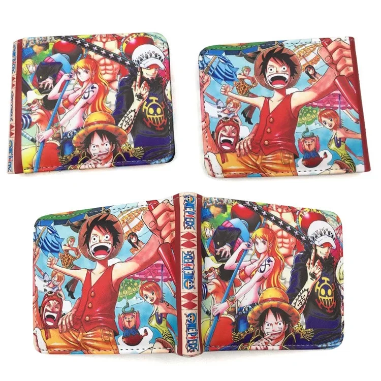 Cartera plegable de One Piece para niños, monedero de PU con Clip para tarjetas, Ace Luffy, Cosplay de dibujos animados, regalo de cumpleaños para mujeres y hombres