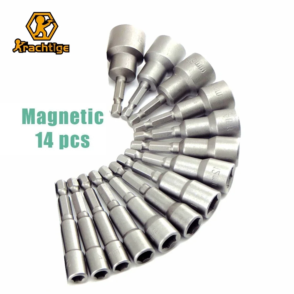 Krachtige 14 Peças 619 mm Adaptador de Soquete de Impacto 6.35 mm Hex Shank 65 mm Comprimento Aprofundar Magnético Power Nut Driver Broca Conjunto