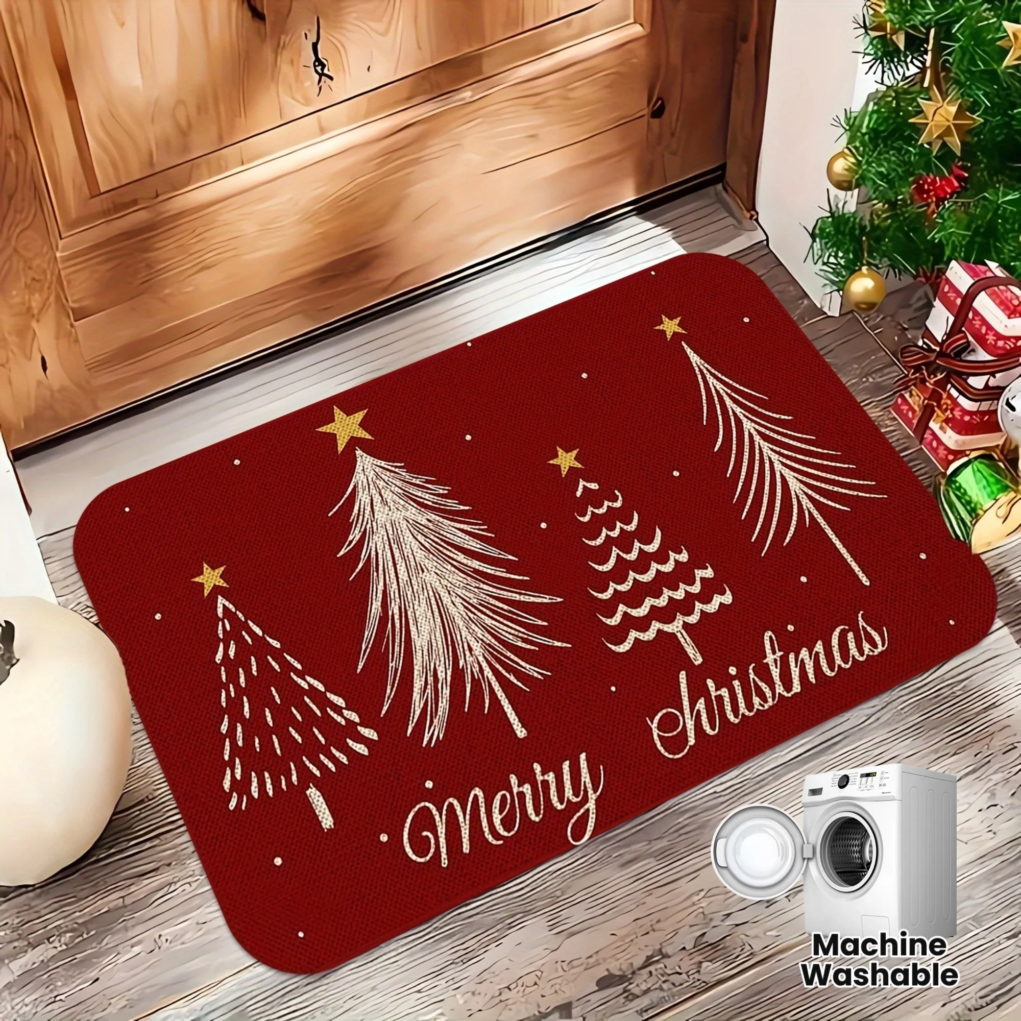 Winter Holiday Nutcracker Snowflake Floral Graphic Non Slip Absorbent Doormat Christmas Home Indoor Front Entry Decor Rug