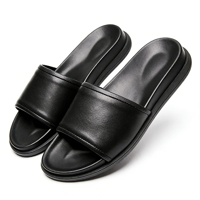 Soft Fashion Slippers Mens Outside Summer Shoes Flat Non-slip Thick Sole Beach Holiday Shoes Comfortable D886