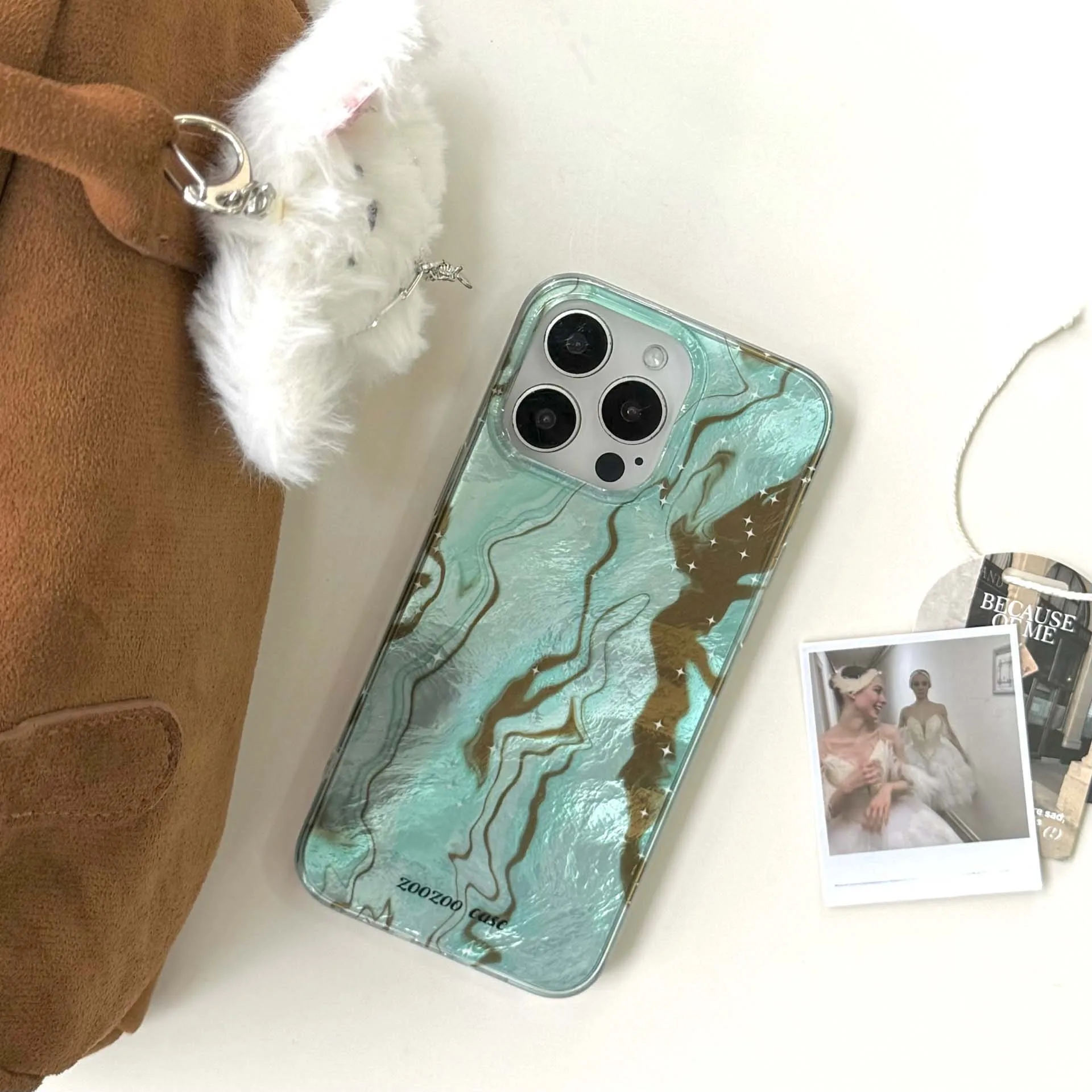 Mint Green Chocolate Motting Shiny Cover For Iphone 15Pro 14Pro 15 14 13 12 Pro Max 13ProMax Summer Little Stars Phone Case