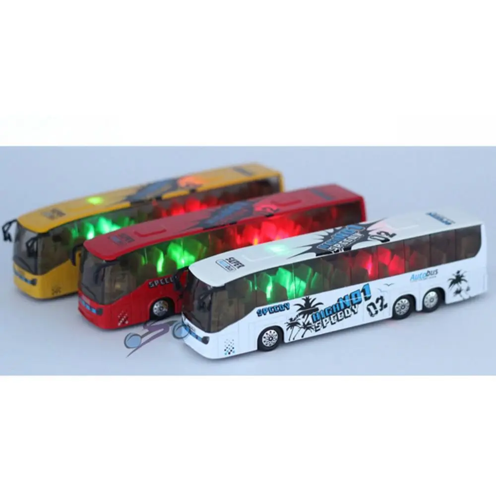 Kids Gift Bus Shape Light and Music Vehicle Model Alloy Bus Model Pull Back Extended Bus Toys