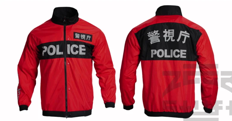 Japan JD.com Double sided red and black police station jacket