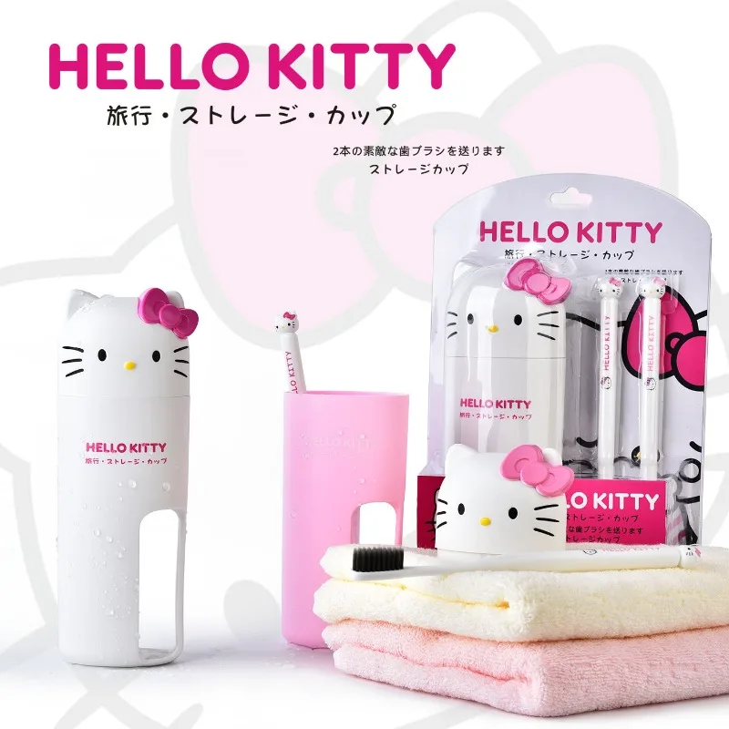 HelloKitty Sanrio Kuromi Cute Cartoon Toothbrush Suit Travel Portable Toothbrush Mouthwash Cup Wash Up Supplies Girl Gift