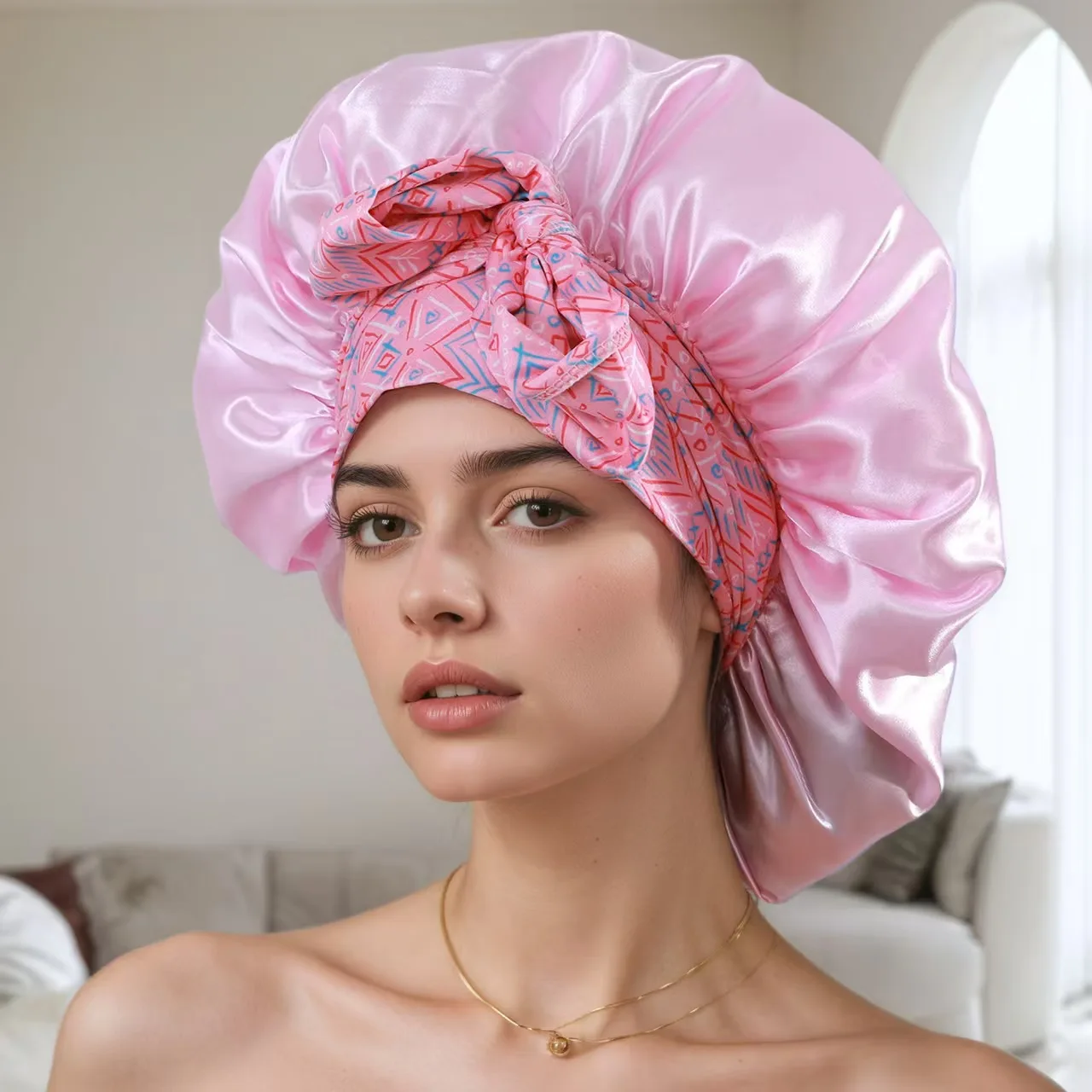 

Women's Lace-up Satin Bonnet With Wide Stretch Ties Band Long Tail Bonnet Satin Cheveux Nuit Silky Sleeping Night Cap Bonnets