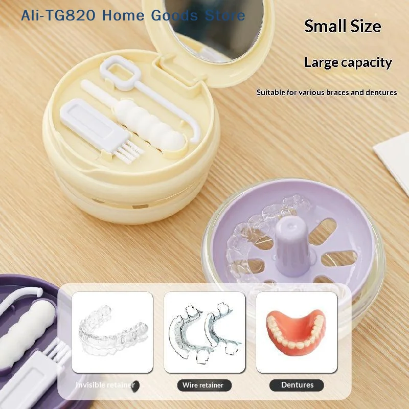 [TG820]Spring Lift Aligner Retainer Denture Case Layered Design Leakproof Structure For Daily Travel Oral Care
