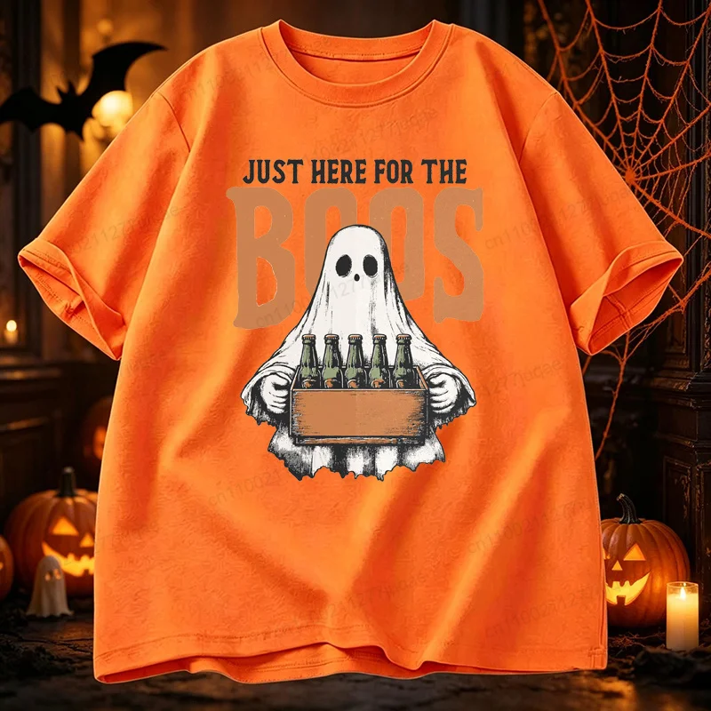 Retro Halloween T-shirt Graphic Clothing Just Here for The Boos Tshirts Short Sleeve Clothes Spooky Season Shirts Horror Tops