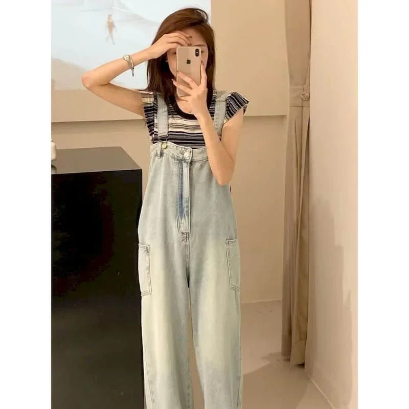 デニムジャンプスーツ女性のための大きいサイズワンピース衣装女性ロンペスルース韓国スタイルカジュアルヴィンテージロンパース女性服
