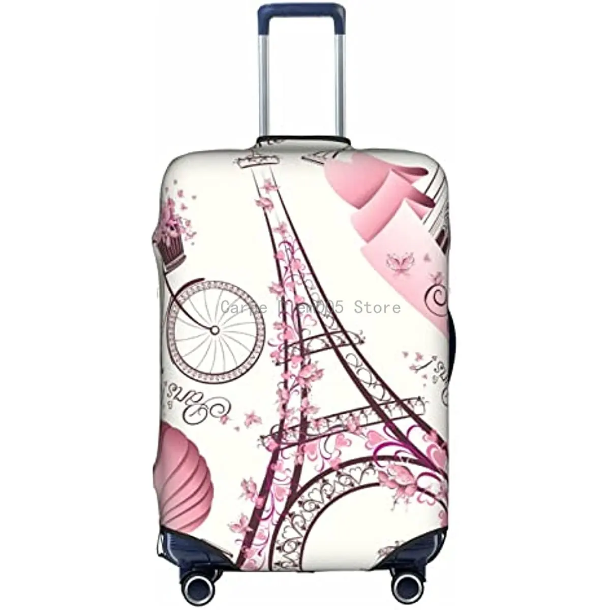 Eiffel Paris Tower With Pink Flowers Suitcase Cover Travel Luggage Protector Cover Fits 18-32 Inch Suitcase