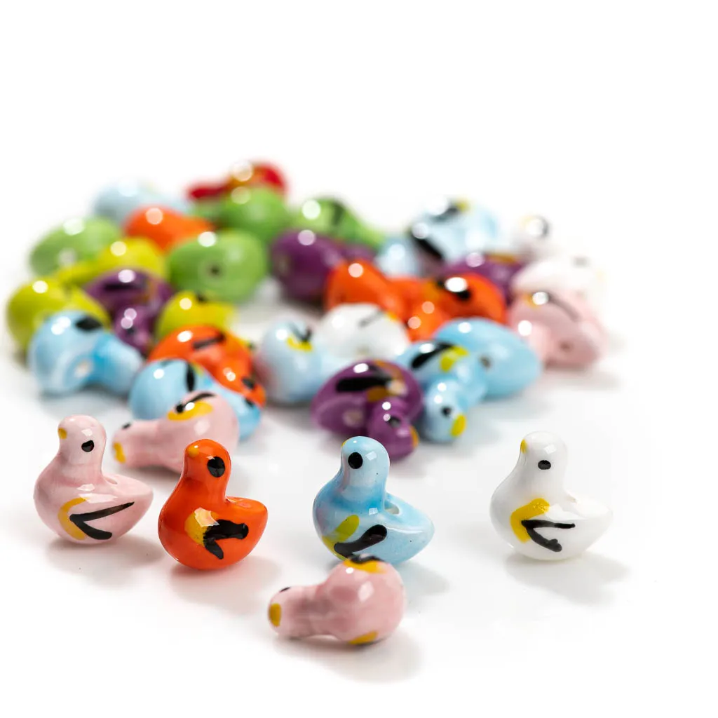 5pcs Hand-Painted Multicolor Duck-Shaped Ceramic Beads Ideal for DIY Bracelets and Necklaces Z713