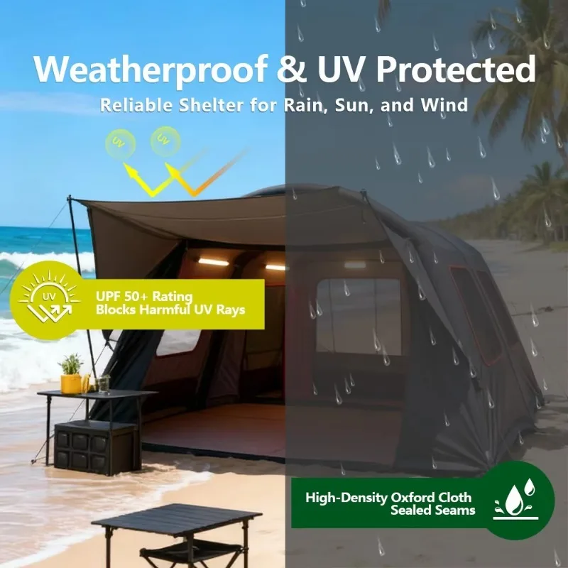 

2026Windproof Strong Winter Tent Spacious 6-Person Inflatable Sunshade Tent Waterproof Snowproof Tunnel Blowup Tent for Outdoor