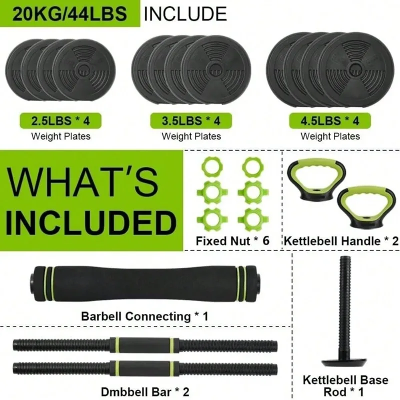 Large Fitness Equipment 4 In 1 Adjustable Dumbbell Set, 44/66/88 LBS Free Weight Set Used As Dumbbell, Barbell, Kettlebell And Push-Up, Home Gym Fitness Workout Equipment For Men And Women, Black